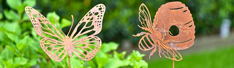 Décor de jardin de fleurs en métal, ensemble de sculptures en métal de 7,  24